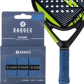 Raquex Evade Padel Racket Overgrip Tape – 10 Colours - 3 Pack Padel Ball Overgrip Tape, 0.65mm Thickness – Absorbent, Slightly Tacky Anti Slip Over Grip for Padel or Pickleball Racquets (Blue)