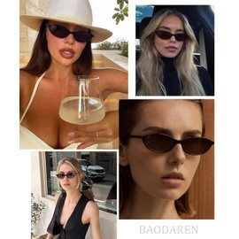 BAODAREN Retro Oval Cat Eye Sunglasses for Women Trendy Small Lightweight Y2k Narrow Sunnies Cateye Frame Shades BS2100, Black + Brown + Tortoise