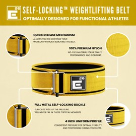 Self-Locking Weight Lifting Belt - Premium Weightlifting Belt for Serious Functional Fitness, Power Lifting, and Olympic Lifting Athletes - Training Belts for Men and Women (Large, Yellow)
