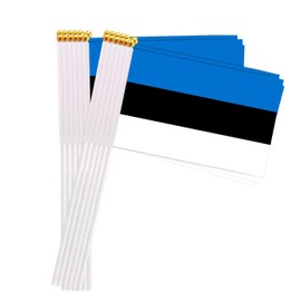25 Packs Small Estonia Flags on Handheld Stick，Miniature Estonian Flag for Outside,4x6 Inch Mini Hand Held Banner with Golden Topper,Patriotic Decorations