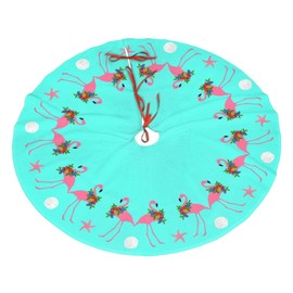 Tropical Blue Flamingo Christmas Tree Skirt 36 Inches Santa Snowflakes Ornaments Rustic Home Decorations New Year Holiday Party Farmhouse Decor Indoor Outdoor