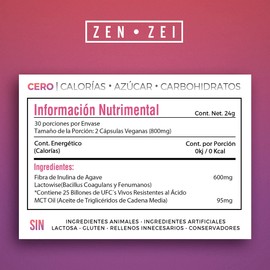 ZENZEI | PRE & PRO BIOTIC | 30 Cápsulas Veganas — Balancea tus Defensas y Digestión con 25 billones de UFC’s vivos — Formulado con: Fibra de Inulina de Agave, Lactowise y MCT Oil | MARCA PREMIUM