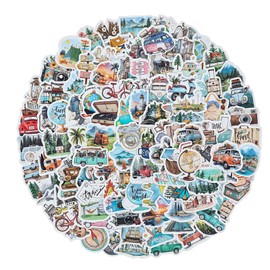 AOZUO 100PCS Vintage Travel Stickers, Cute Retro Travel Stickers Aesthetic Scrapbook Stickers Decor Stickers for Luggage Laptop Planners Phone Water Bottle Suitcase Notebooks Album
