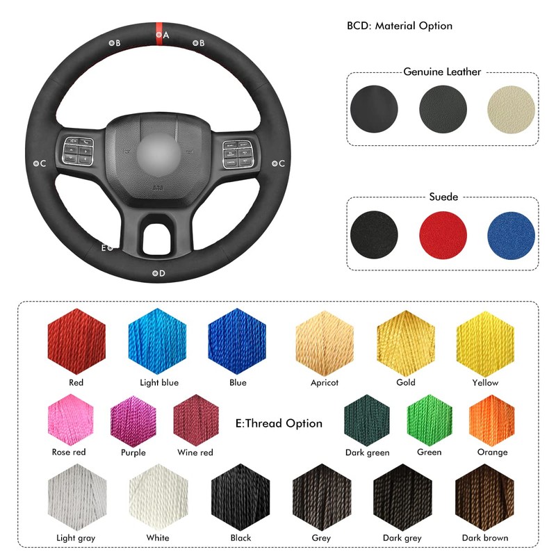 MEWANT Hand Stitch Black Suede Steering Wheel Cover Wrap for