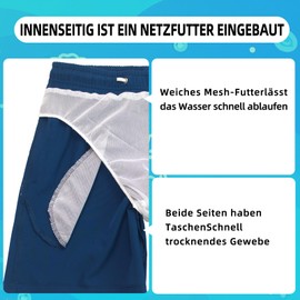 Hill & Sea Swimming Trunks for Boys, Sports Shorts with Zip Pocket, Quick-Drying Swimming Shorts, navy, 176