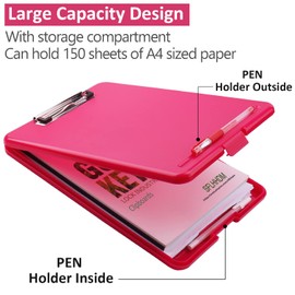 A4 Clipboards,Clipboard with Storage,Plastic Storage Clipboard with Low Profile Clip,Heavy Duty Nursing Clipboards Foldable,Clipboard Case for Work,Teacher Must Haves,Office School Supplies-Rose Red
