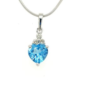 Demira Jewels 14k White Gold, 0.90ct Blue Topaz & 0.06 cttw Natural Diamonds Heart Pendant Necklace with 18-inch sterling silver chain., Gemstone, Topaz