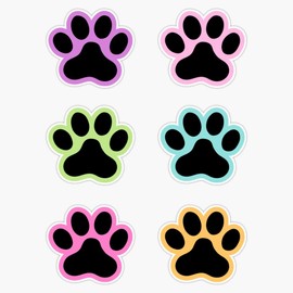 Paw Prints With Color Outline - Pink, Purple, Blue, Green And Orange Waterproof Vinyl Window Bumper Sticker Decal 5"