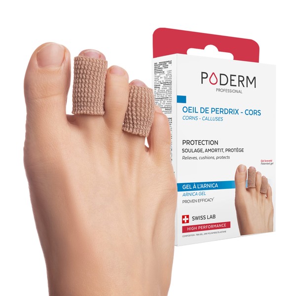 PODERM ARNICA PATENTED GEL CORNS/EYE PROTECTION - Foot Brace - Immediately Relieves Pain - Prevents Calluses - 100% Natural Active - Proven Effectiveness - Swiss Lab