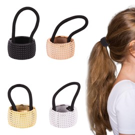 4 Pieces Metal Hair Cuff Ponytail Circle Hair Band Buckle Holder Elastic Hair Band Fashion Accessory for Women Girls Metal Circle Hair Cuff Elastic Hair Band