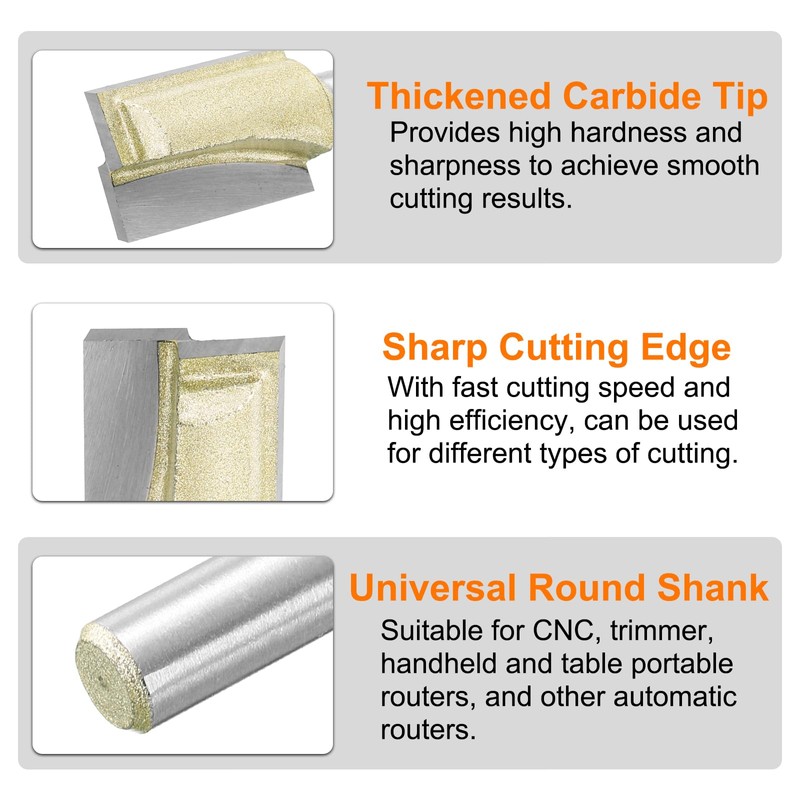 sourcing map Bottom Cleaning Router Bit 1/2" Diameter 1/4" Shank