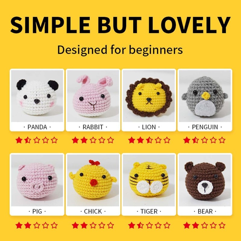 8PCS Crochet Kit for Beginners, Cute Animals Crochet Starter Kits,DIY