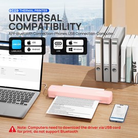 POLONO Portable Printer Wireless for Travel, D810 Bluetooth Thermal Printer Support for 8.5"x11" US Letter, Inkless Compatible with iOS, Android, Laptop for Office, Car and Home, Pink