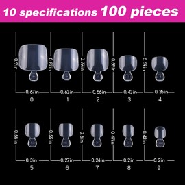 100 Pieces Artificial Toenails with Box, 10 Sizes Toenails, Transparent Acrylic False Toenails, Nail Art Fake Toe Nail Tips, Toenail Tips Set, Full Cover Artificial Fingers (Natural)
