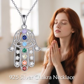 SHEAISRS Hasma Hand Necklace 925 Sterling Sliver Chakra Yoga Pendant Lotus Flower Jewelry for Women