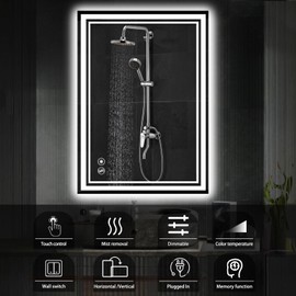 24“ x 36” LED Mirror for Bathroom Front and Backlit Anti-Fog Dimmable 3 Colors LED Bathroom Mirror with Lights Memory Function Smart Mirror Wall Mounted Horizontal/Vertical