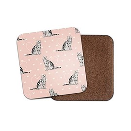 1 x Pink Love Hearts Cats Cork Backed Drinks Coaster - Cat Mum Sister Nan #8421