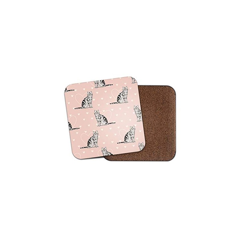 1 x Pink Love Hearts Cats Cork Backed Drinks Coaster