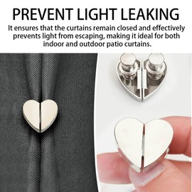 8 Pair Heart-Shaped Magnetic Curtain Closure – Curtain Clips Decorative Detachable Buckle for Indoor Outdoor Use, Prevent Light Leaking, Easy Installation, Alloy Material
