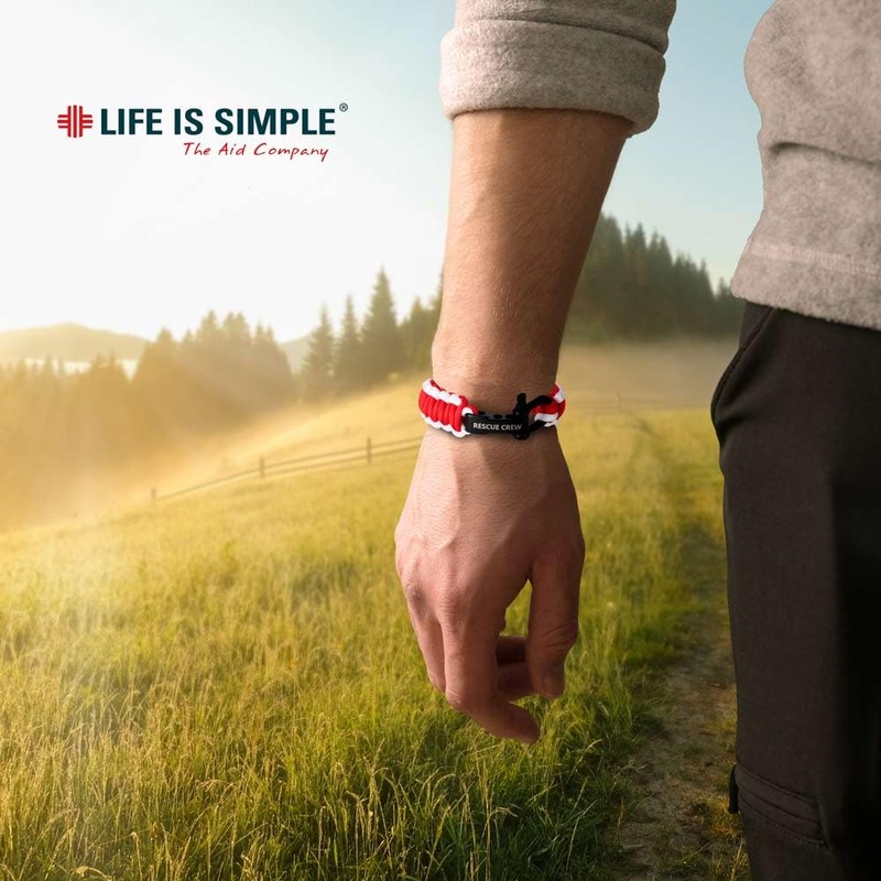 LIFE IS SIMPLE Paracord Survival Bracelet, Rescue Crew, Red, White,