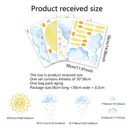 Large Sun Wall Decals，Watercolor White Clouds Wall Sticker，Boy Girl Room Decoration Sun Stickers，Peel and Stick Removable Sun and White Clouds Wall Decor,for Boys and Girls Room, Children's Bedroom.