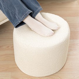 Asuprui Supportive Boucle Ottoman Foot Rest Elevate Your Living Room Decor with Lightweight Pouf Ottoman Filler and Comfort Cover Modern Foam Stuffed Poof Perfect to Rest Your Feet (Ivory)