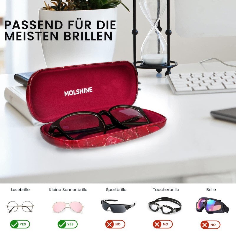 molshine Hard PU Leather Glasses Case, Portable Travel Glasses Case