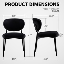 STOOLINK Black Dining Chairs Set of 2 Velvet Upholstered Dining Room Chairs Wide Seat Filled with 58D Memory Foam Modern Kitchen Chairs with Curved Back & Swivel Leveling Feet for Restaurant