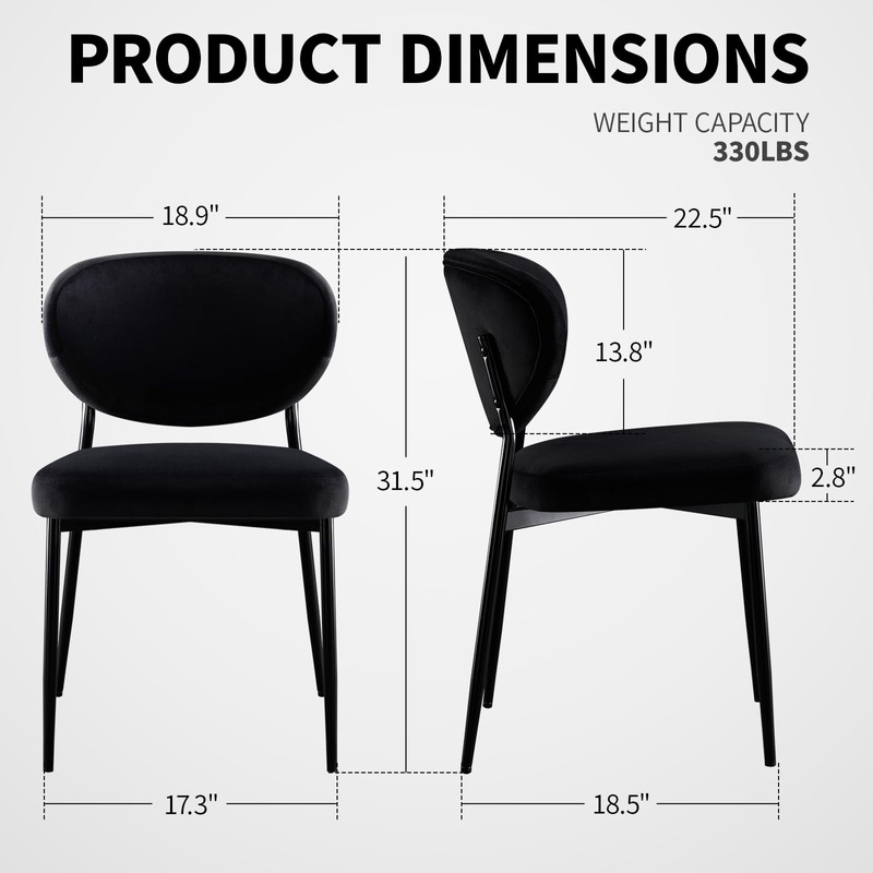 STOOLINK Black Dining Chairs Set of 2 Velvet Upholstered Dining