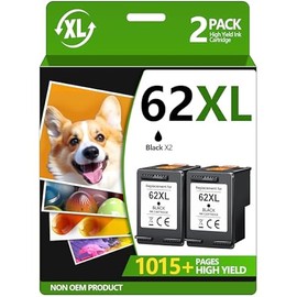 Remanufactured Ink Cartridge Replacement for HP Ink 62 HP 62 Ink 62XL Ink Cartridges Black Ink for Envy 5540 5640 5660 7640 7645 OfficeJet 250 200 5740 5741 8040 Printer (2 Black)