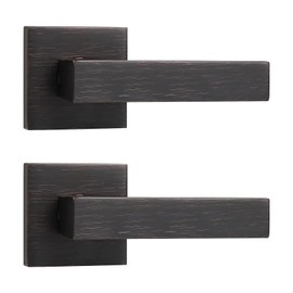 Probrico 2 Pack Oil Rubbed Bronze Dummy Lever Door Handle for French Doors, Square Dummy Door Lever, Non-Turning Single Side Pull Only Door Handle for Closet, Left & Right Hand Door Knob