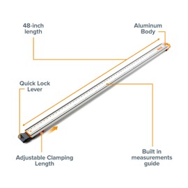 BORA 48-Inch NGX Clamp Edge - Circular Saw Guide for Straight Cuts with Skill Saw, Jigsaw or Router - Heavy Duty Aluminum, Quick Lock Lever, Easy to Use for Woodworking 48” Cutting Capacity - 546050