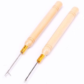 IETONE 5Pcs Wooden Handle latch Hook Needle Micro Rings Needle, Crochet Hooks for Hair For Micro Rings Hair Extensions Set DIY Craft