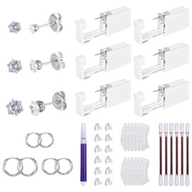 Disposable Ear Piercing Kit with 6 Piercing Guns, 3 Pairs of Earrings, Mark Pen, Iodophor Swabs, Cartilage Jewelry Studs & Accessories, Easy at Home Use (Rhinestone)