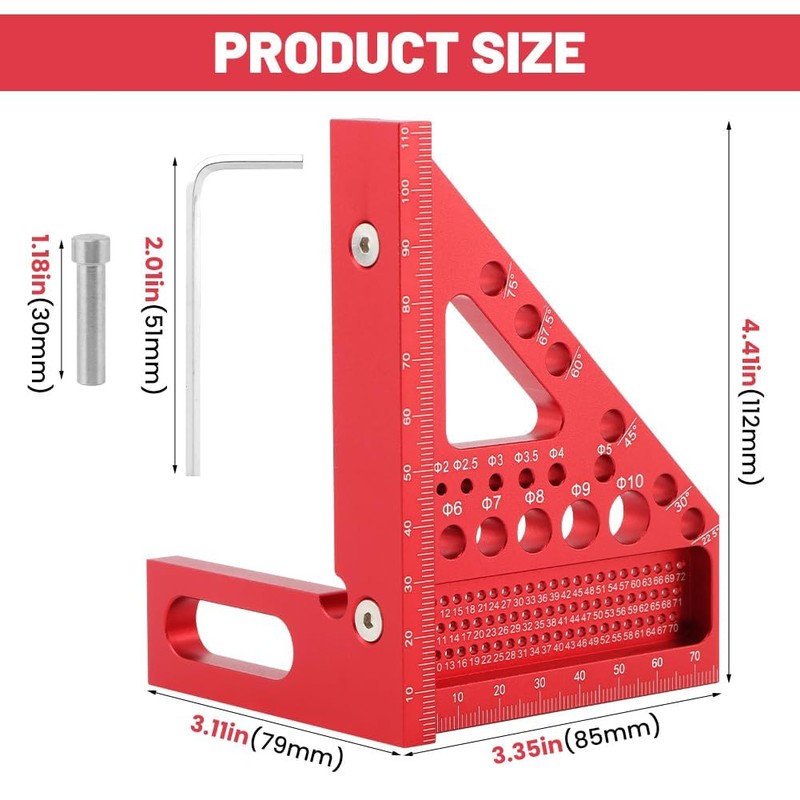 3D Multi-Angle Measuring Square Ruler, Aluminium Alloy 45°/90° Miter Triangle