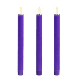 SHENSY Advent & Christmas Purple Flameless Taper Candles Set of 3 – 9.6″ Battery-Operated LED Tapers with Remote & Timer, Realistic 3D Flickering Flame, Dripless Real Wax Candles for Holiday Ambiance