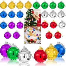 30 Pieces Christmas Mirror Disco Balls 1.6 Inch Assorted Color Mirror Balls Xmas Tree Ball Ornaments Hanging Disco Balls with Cord for Holiday Christmas Party Decor Supplies, 6 Colors