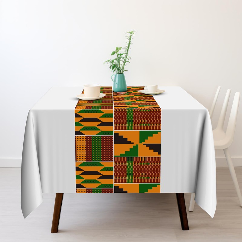 Oudain 6 Pcs 54" x 108" Kente White Plastic Tablecloths
