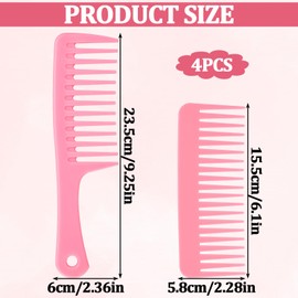 Pack of 4 Curling Combs Pink Large Wide Teeth Combs Plastic Thickened Women's Hair Comb 2 Styles Styling Comb for Men Women Curly Thick Hair Finishing