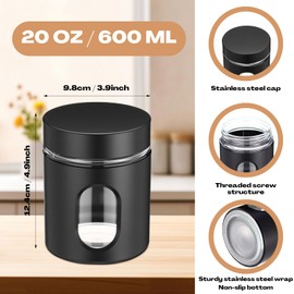 Patelai 6 Pack Kitchen Canisters Set 20 oz Airtight Stainless Steel Canister Food Storage Container with Window Glass, Coffee Sugar Candy Jars Tea Organizer for Flour Cookies Spice Kitchen (Black)