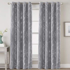 H.VERSAILTEX Blackout Curtains for Bedroom Foil Print Twig Tree Branch Thermal Insulated Grommet Curtain Drapes Light Blocking Thick Soft Window Curtains for Living 52 x 84 Inch, 2 Panels, Grey