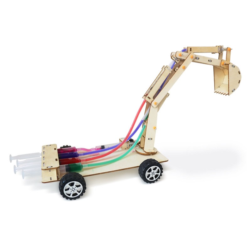 Hydraulic Excavator Model Educational Wooden Science Experiment Toy DIY STEM
