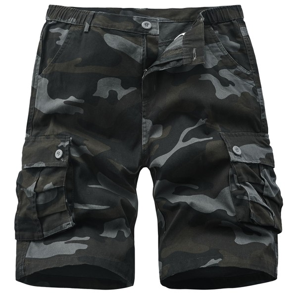 Vcansion Men's Casual Cargo Shorts Elastic Waist Drawstring Multi-Pocket Cotton