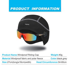 TAGVO Thermal Skull Cap,Windproof Cycling Hat,Warm Helmet Liner with Glasses Hole,Winter Sports Beanie Cap with Ear Cover,Hard Hat Liner Fit for Wen＆Women,One Size,Black