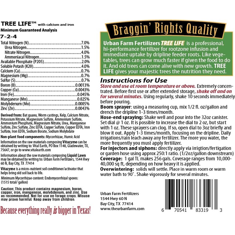 Urban Farm Fertilizers Tree Life Liquid Tree Fertilizer, 7-2-4