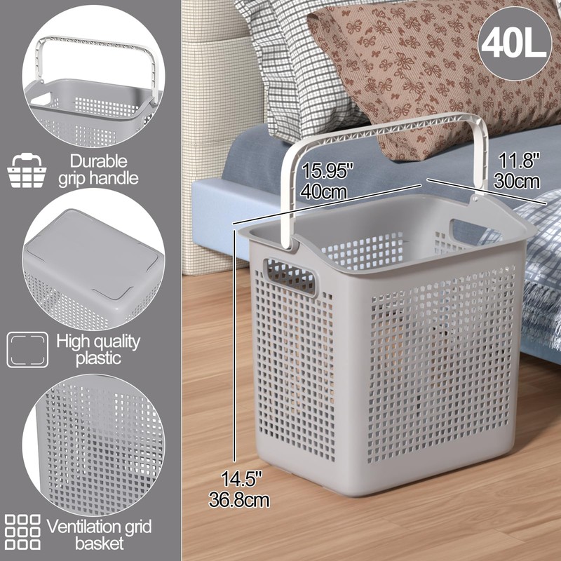 40 L Easy to Carry Plastic Laundry Hamper, 4-Pack Dirty