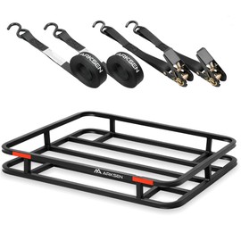 ARKSEN 32 x 26 x 4 Inch Heavy Duty Bumper Mounted Cargo Rack Carrier with Ratchet Straps, 350 Lbs Capacity Luggage Basket Hitch for RV, Camping, Traveling