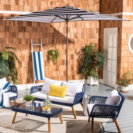 Safavieh PAT8304A Outdoor Iris Fashion Line Black and White 6'6" x 10' Rectangle UV Protected Umbrella