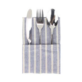 INFEI Broad Striped Cotton Blended Dinner Cloth Napkins - Set of 12 (40 x 30 cm) - for Events & Home Use (Blue)