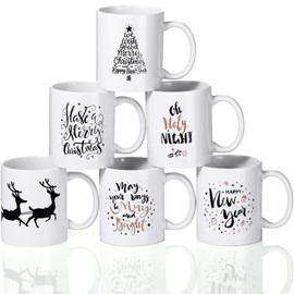 Zubebe 6 Pieces Christmas Mugs Set, 11oz Coffee Cups Sublimation Mugs Cocoa Ceramic Milk Tea Mugs Coffee Bar Decor Christmas Gift (Elk)